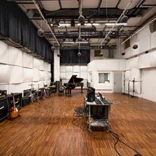 This picture shows the sound studio of Faculty of Media at University of Applied Sciences Düsseldorf.